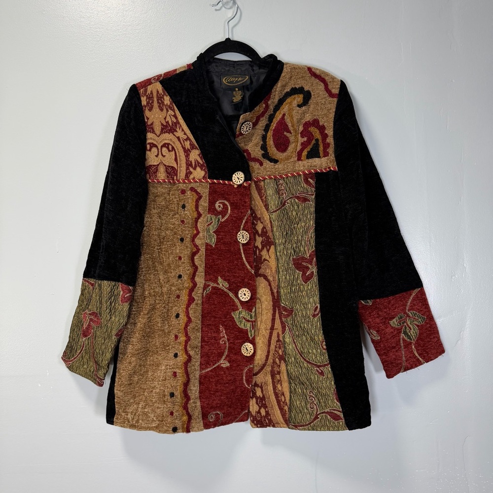 Vintage‎ Alex Kim Multicolor Boho Patchwork Embroidered Blazer Sz Small